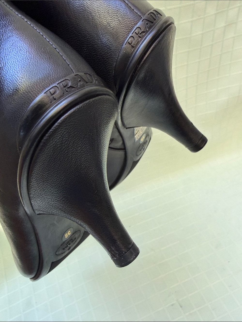 Prada Black Leather Pointed Toe Ankle Boots - Picture 8 of 10